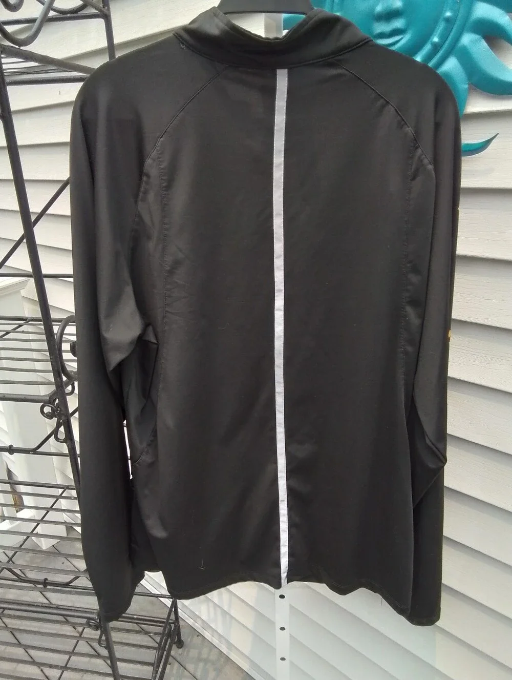 Men's Black Long-Sleeve Light Weight Jacket Top with Yellow Zip